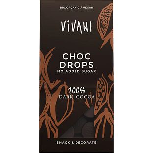 Vivani Chocoladedruppels Puur 100% Cacao Choc Drops 100GR Vivani Chocoladedruppels Puur 100% Cacao Choc Drops 100GR