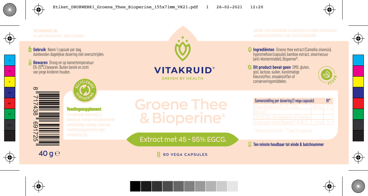 Groene Thee & Bioperine®  >50% EGCG >80% catechines afbeelding van document #1, label