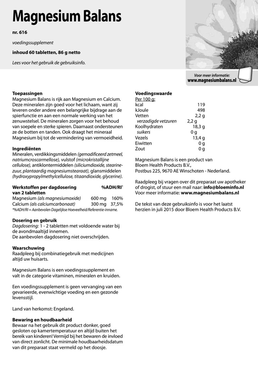Magnesium Balans Tabletten afbeelding van document #1, instructions