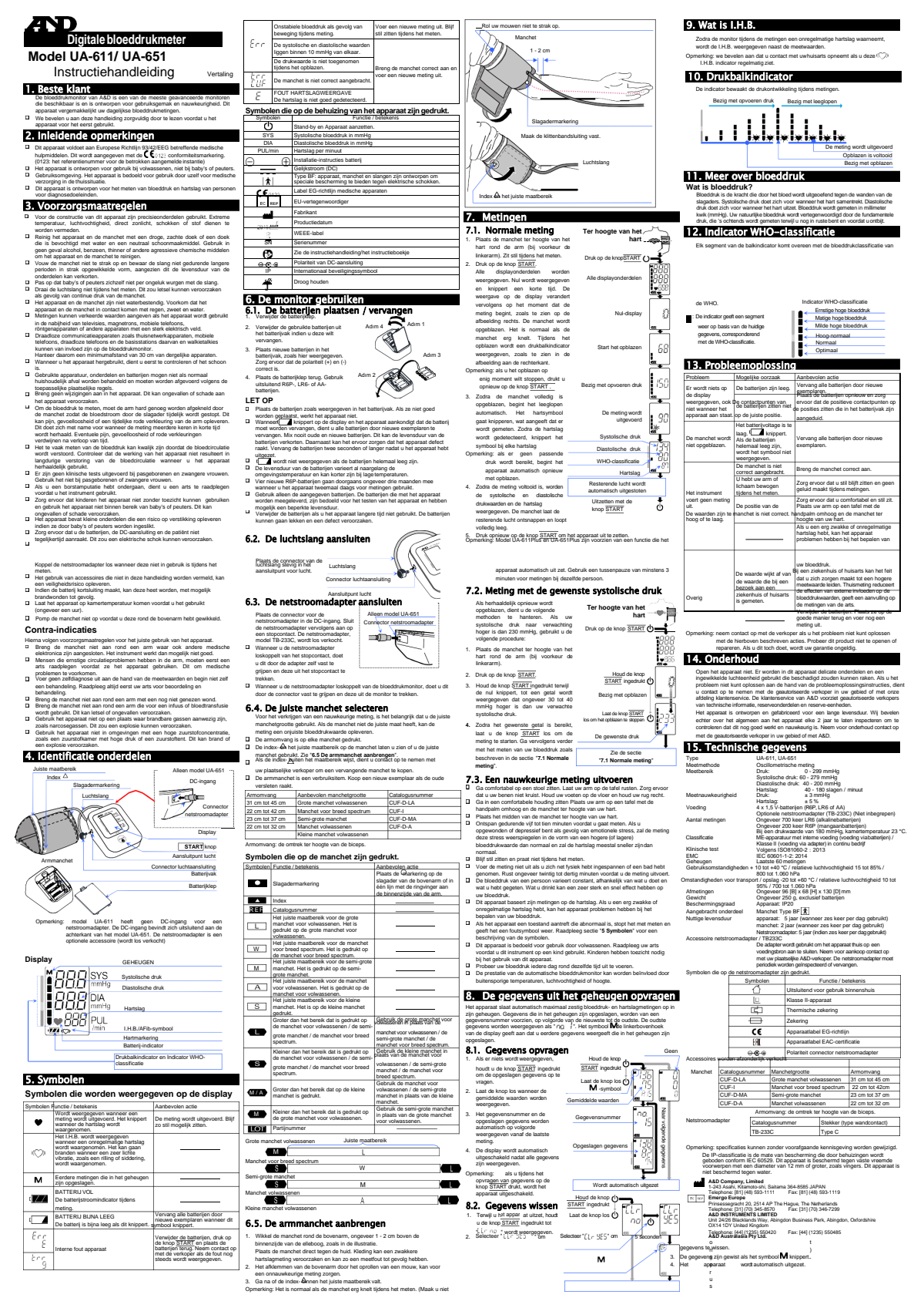 UA-611 Bovenarm Bloeddrukmeter afbeelding van document #1, instructions