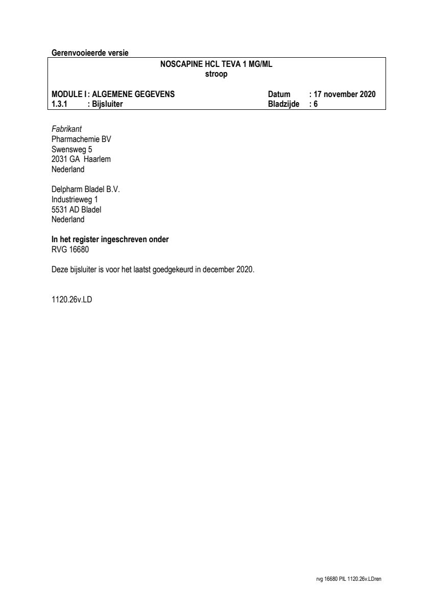Noscapine Hcl 1=1 Pch Stroop 1mg/ml afbeelding van document #6, leaflet
