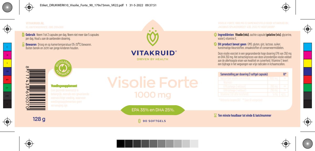 Visolie Forte 1000 mg EPA 35% DHA 25% afbeelding van document #1, label