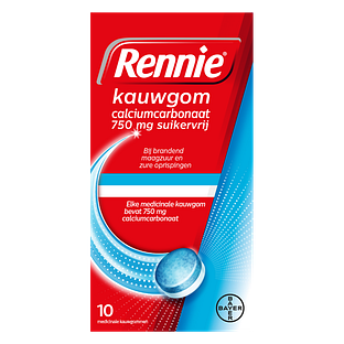 Rennie Kauwgom Calciumcarbonaat 750mg Suikervrij 10ST