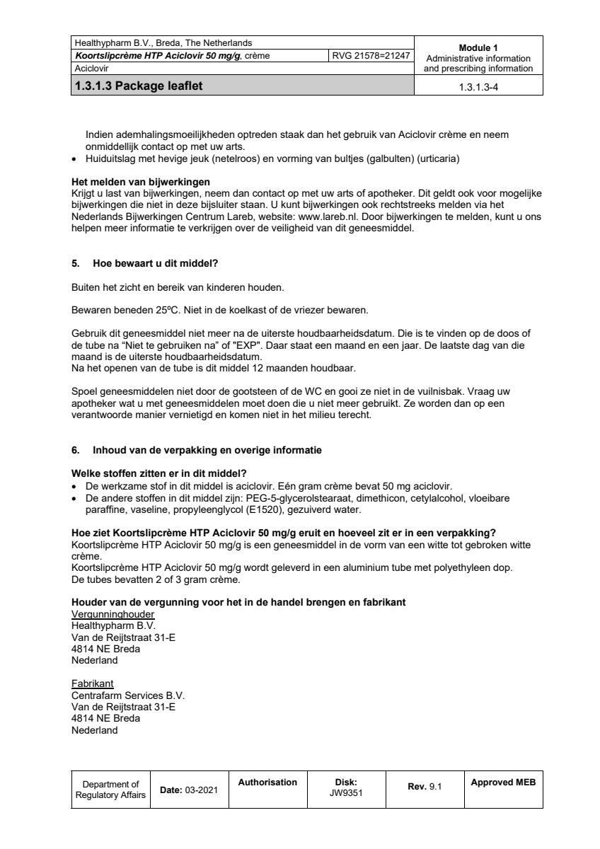 Koortslipcrème Aciclovir afbeelding van document #4, leaflet