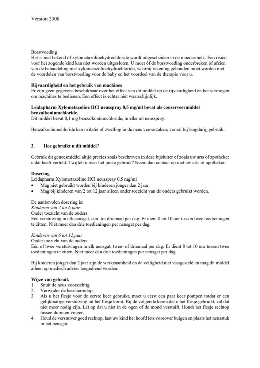 Xylometazoline HCl neusspray 0.5 mg/ml afbeelding van document #3, leaflet