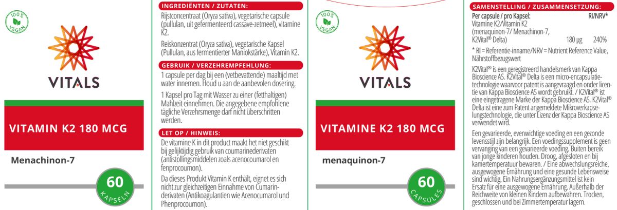 Vitamine K2 180mcg Capsules afbeelding van document #1, label