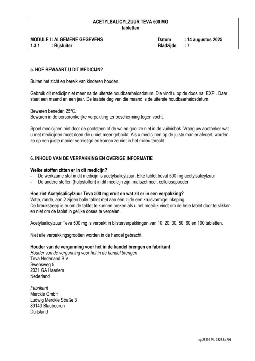 Acetylsalicylzuur 500mg Tabletten afbeelding van document #7, leaflet