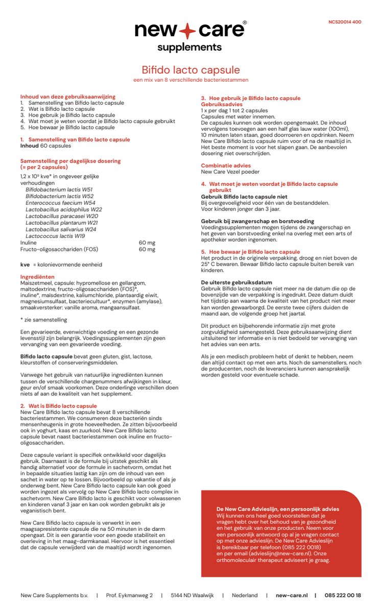 Bifido Lacto Capsules afbeelding van document #1, instructions