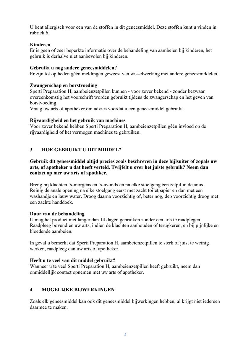 Preparation H Zetpillen afbeelding van document #2, leaflet