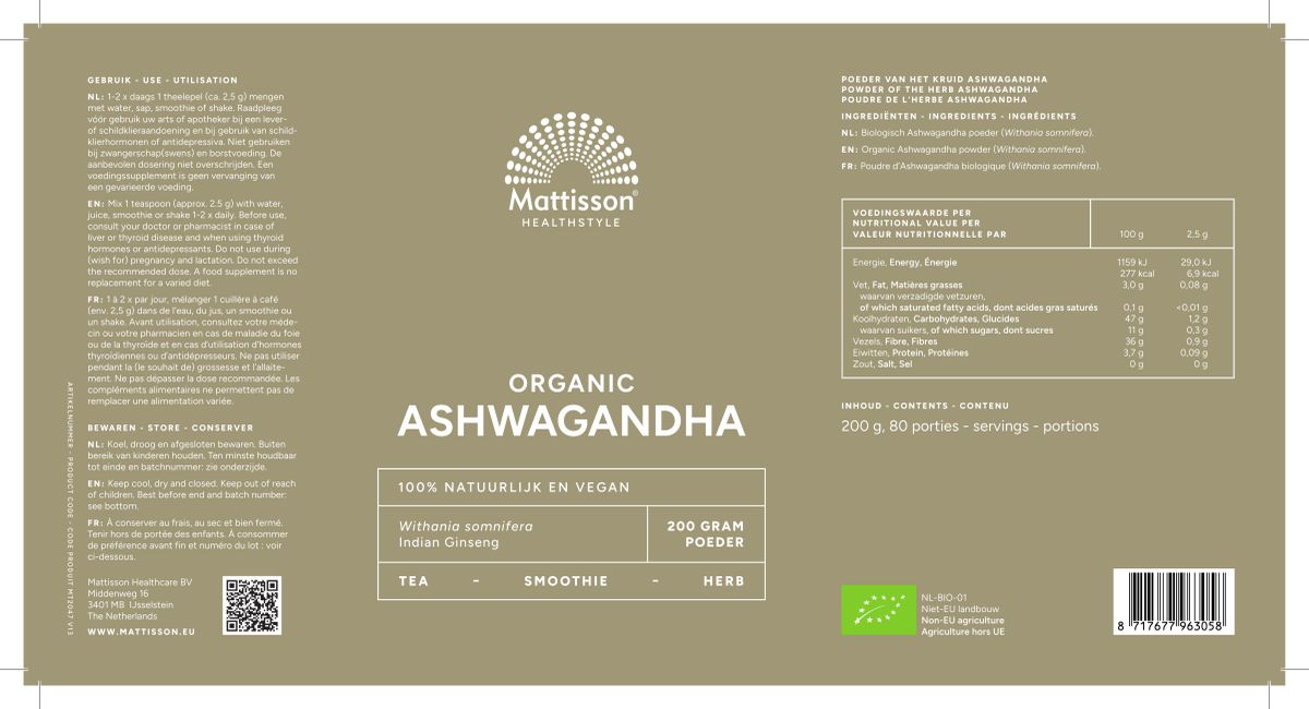 Biologische Ashwagandha Poeder afbeelding van document #1, label