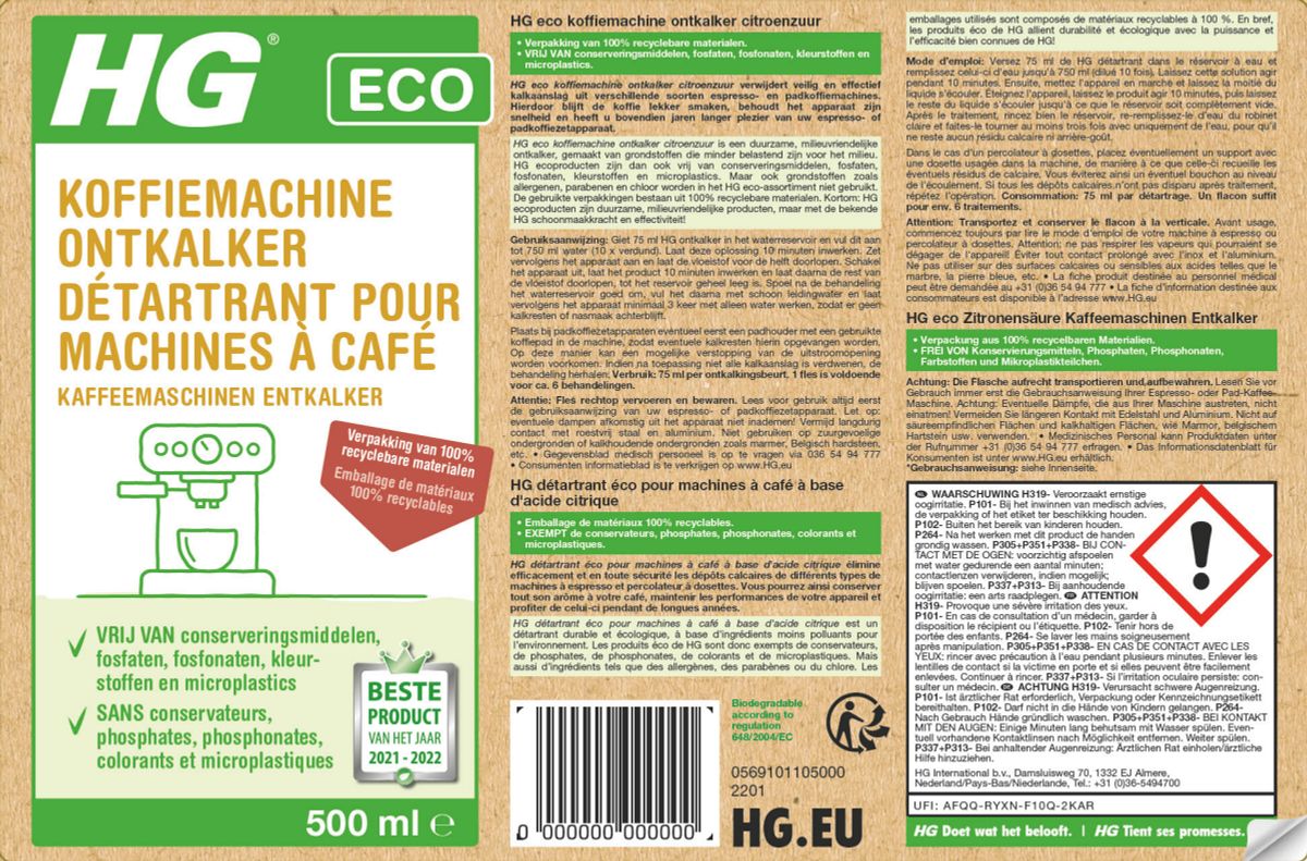 Eco Koffiemachine Ontkalker Citroenzuur afbeelding van document #1, label