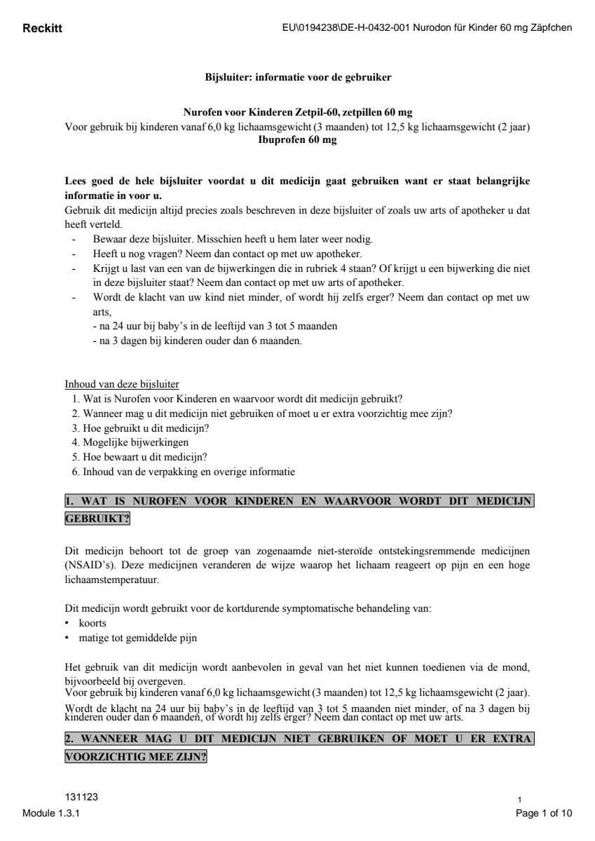 voor Kinderen Zetpil 60mg afbeelding van document #1, leaflet