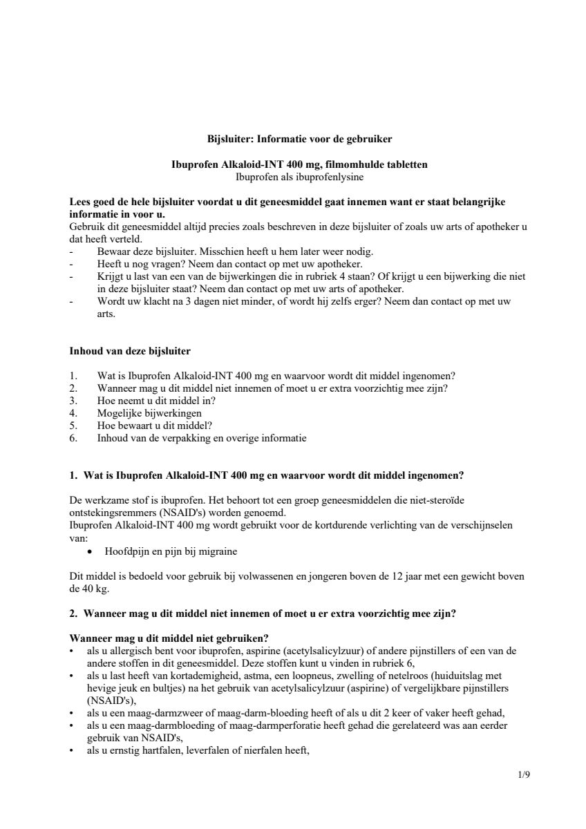Ibuprofen (als Lysine) Sanias 400mg Tabletten afbeelding van document #1, leaflet