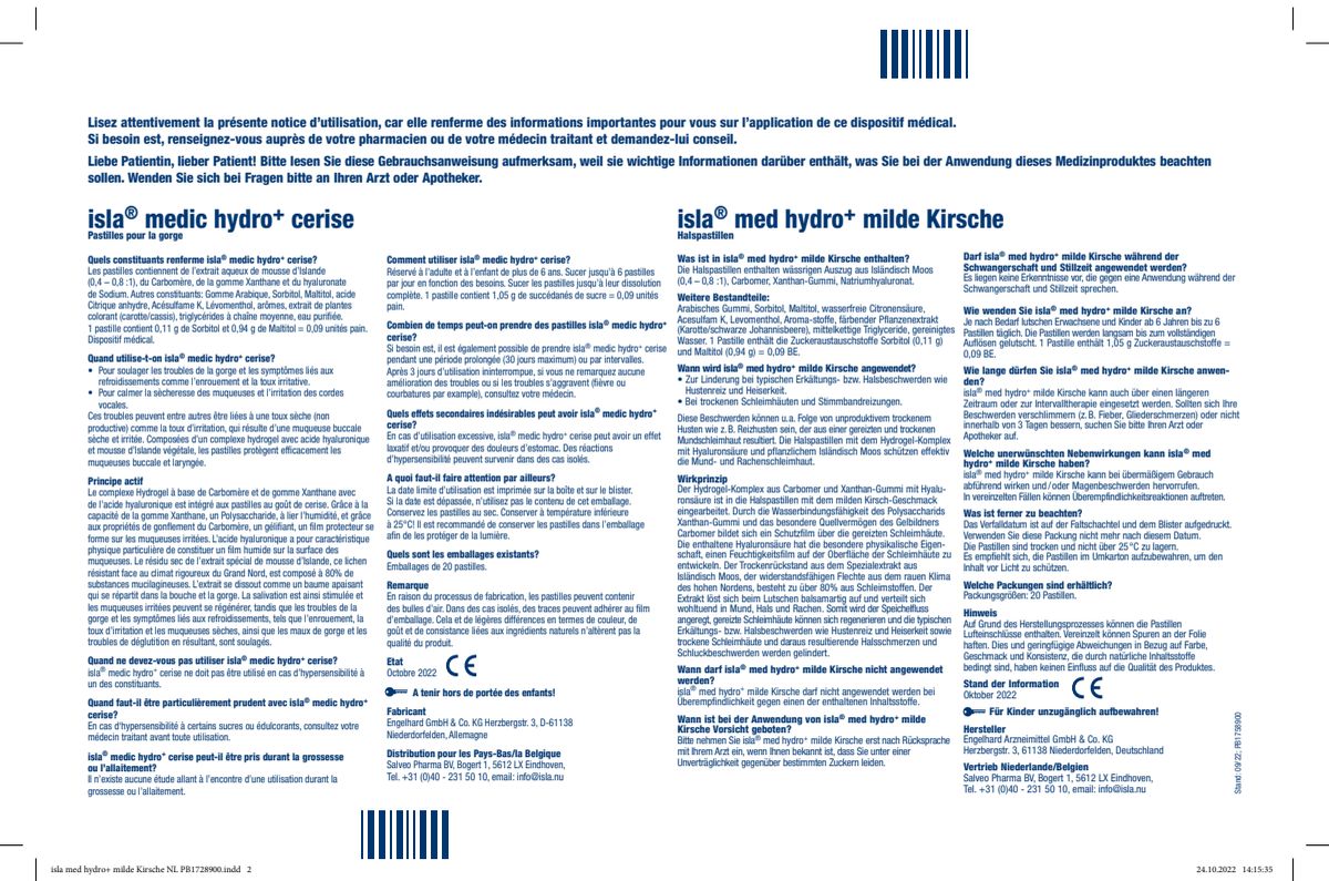 Medic Hydro+ Kersen Keelpastilles - bij verkoudheids- en keelklachten afbeelding van document #2, instructions