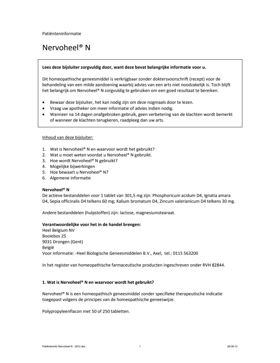 Nervoheel N Tabletten afbeelding van document #1, leaflet