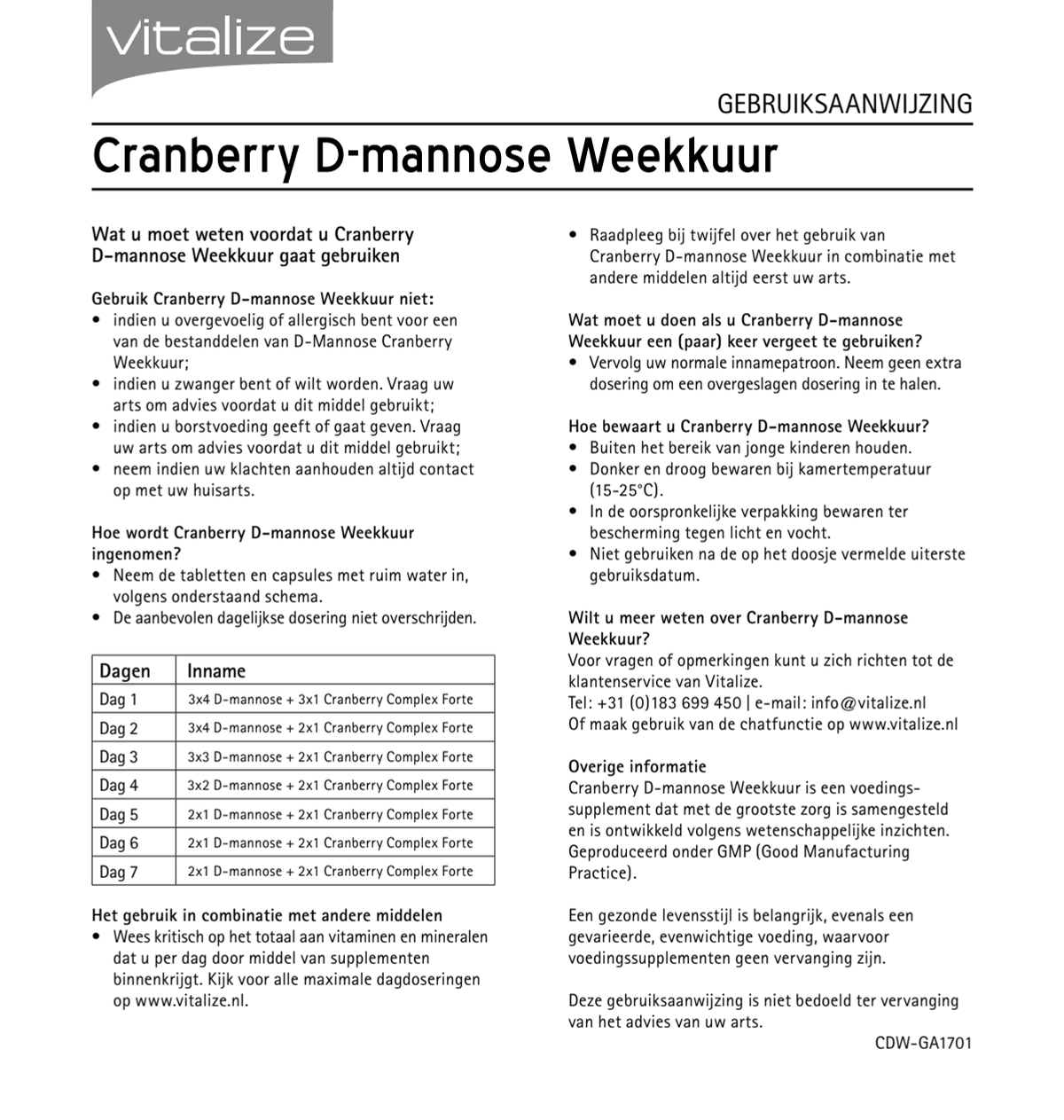 Cranberry D-mannose Weekkuur Capsules & Tabletten afbeelding van document #2, instructions