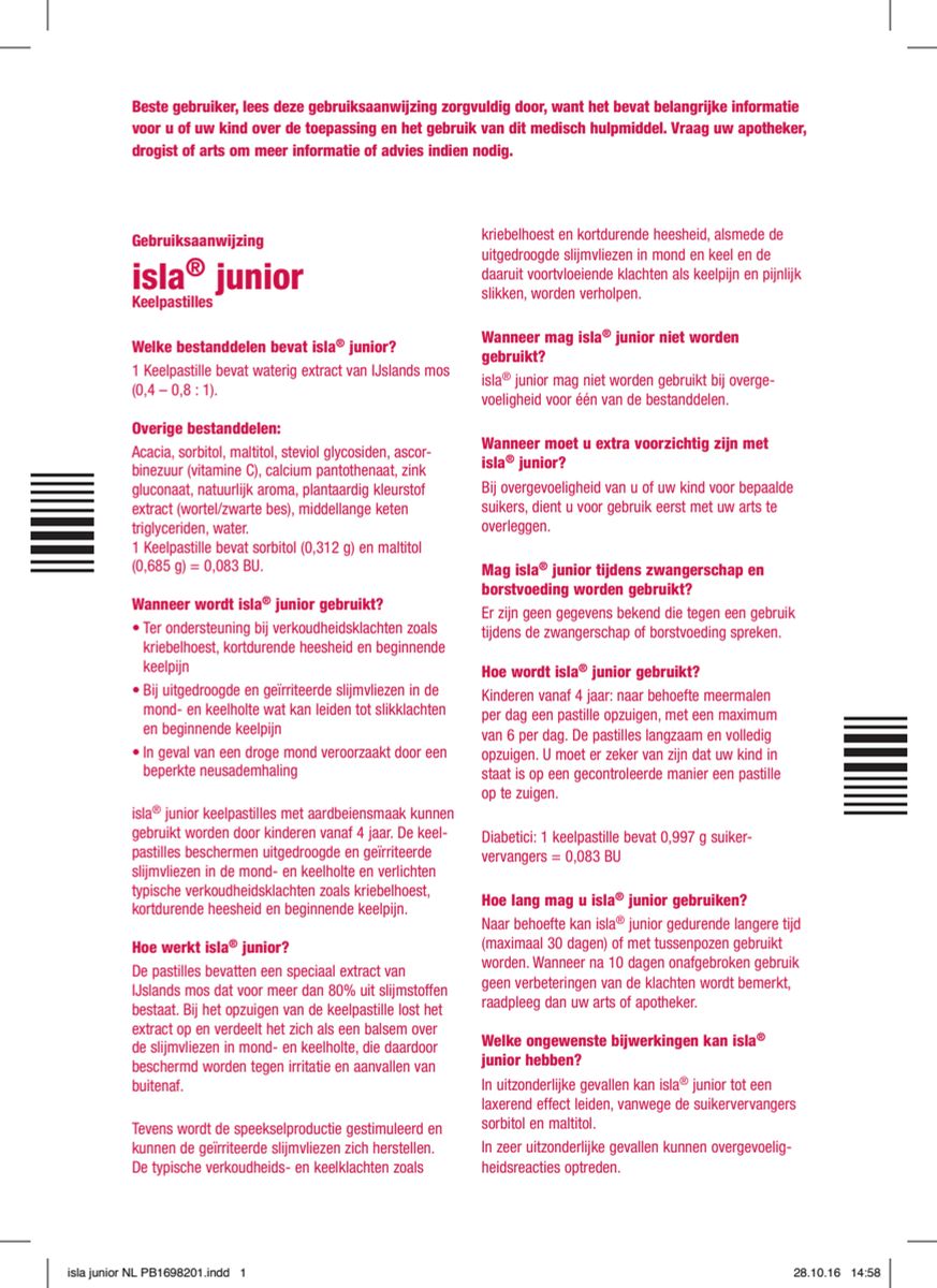 Junior Keelpastilles - bij kriebelhoest en keelklachten afbeelding van document #1, instructions