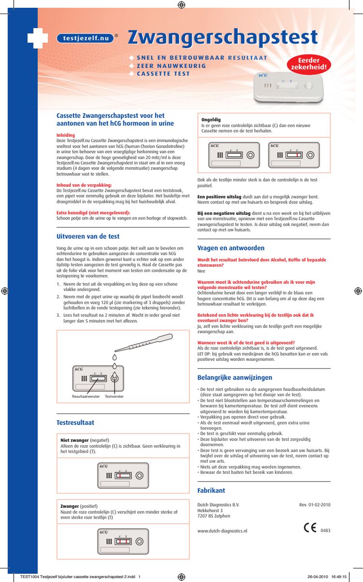 Zwangerschapstestkits afbeelding van document #1, instructions