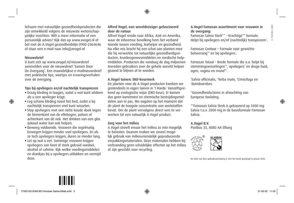 Famosan Salvia Overgang Tabletten afbeelding van document #2, instructions