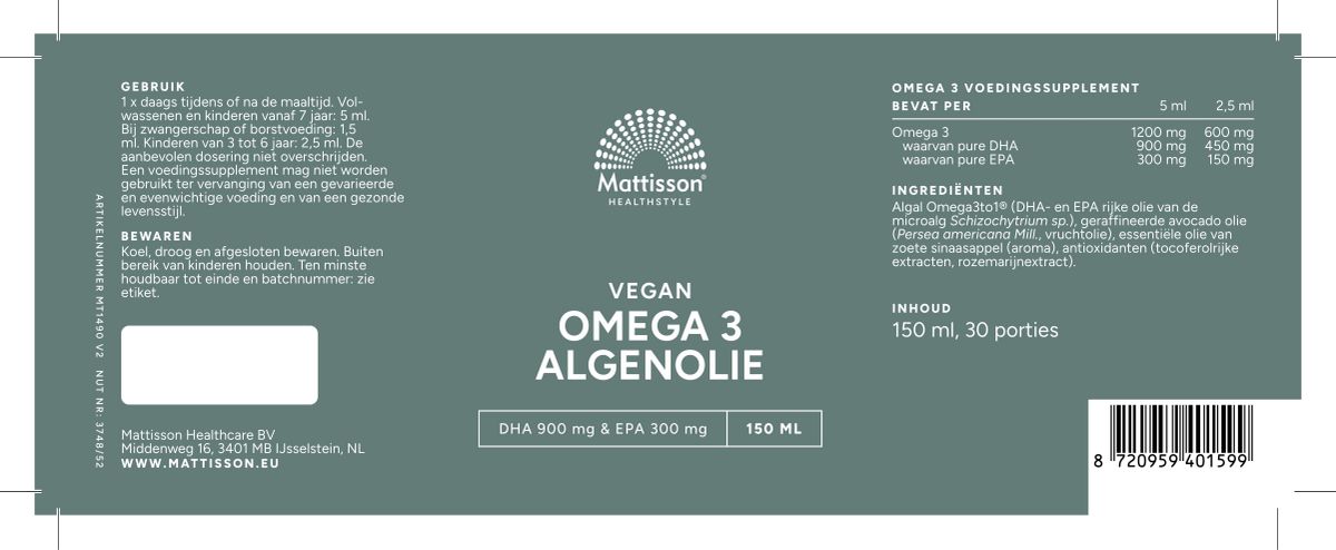 Mattisson Omega 3 Algenolie afbeelding van document #1, label