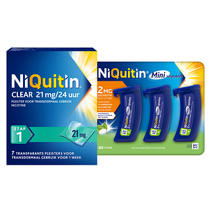 Niquitin Minizuigtabletten Mint 2.0mg + Clear Pleisters 21mg Stap 1 7ST Combi 2ST