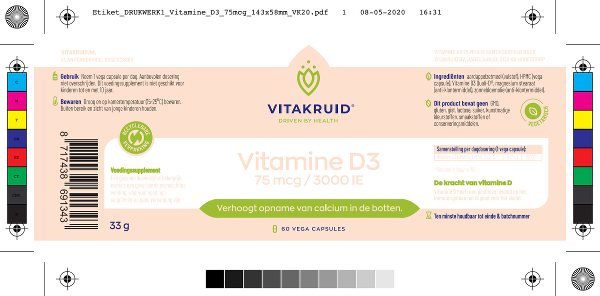 Vitamine D3 75 mcg / 3000 IE afbeelding van document #1, label