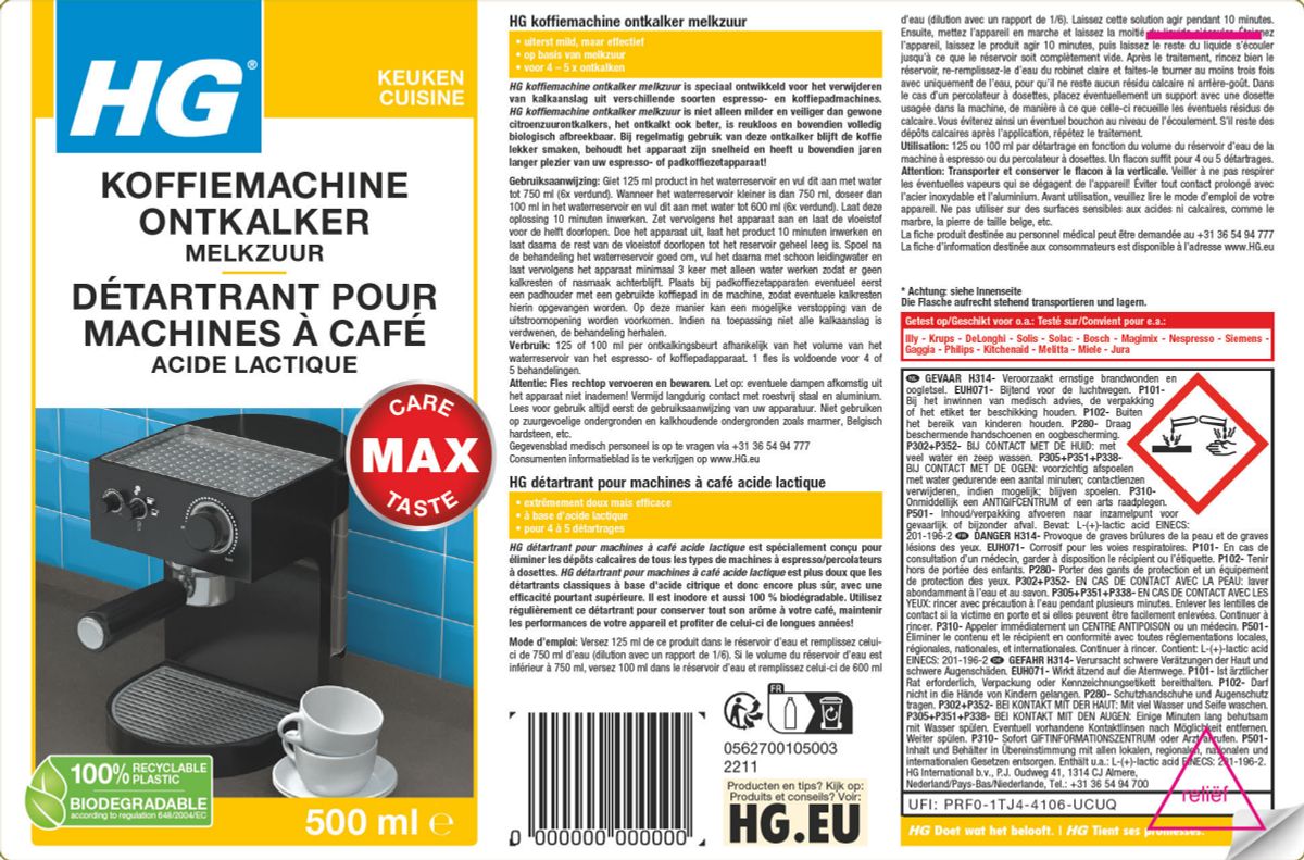 Keuken Koffiemachine Ontkalker Melkzuur afbeelding van document #1, label