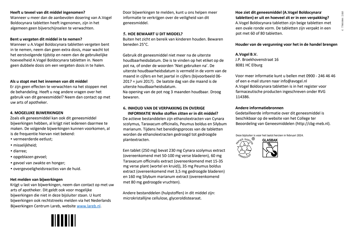 Boldocynara Tabletten afbeelding van document #2, leaflet