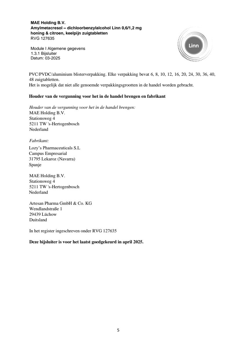 Keelpijn Zuigtabletten Honing & Citroen afbeelding van document #5, leaflet