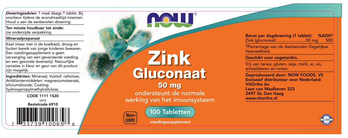 Zink Gluconaat 50mg Tabletten afbeelding van document #1, label