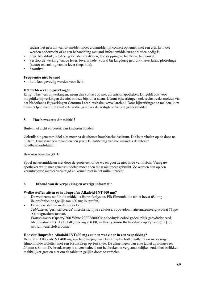 Ibuprofen (als Lysine) Sanias 400mg Tabletten afbeelding van document #8, leaflet
