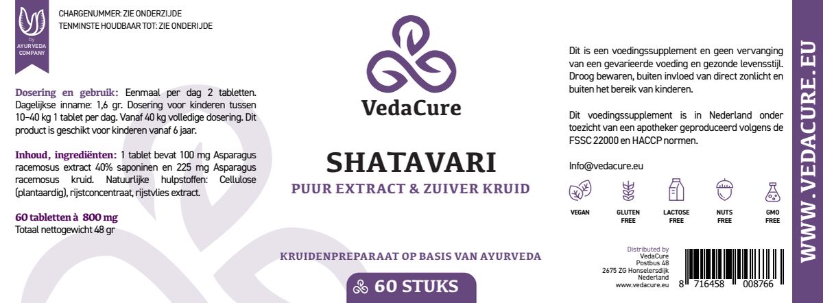 Shatavari Tabletten afbeelding van document #1, label