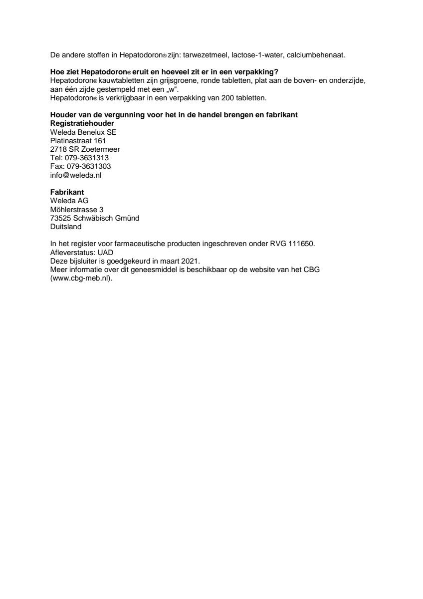 Hepatodoron Tabletten afbeelding van document #3, leaflet