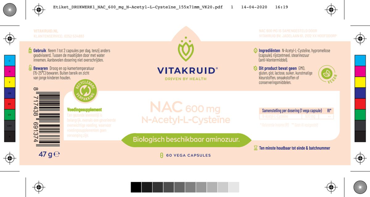 NAC 600 mg N-Acetyl-L-Cysteïne afbeelding van document #1, label