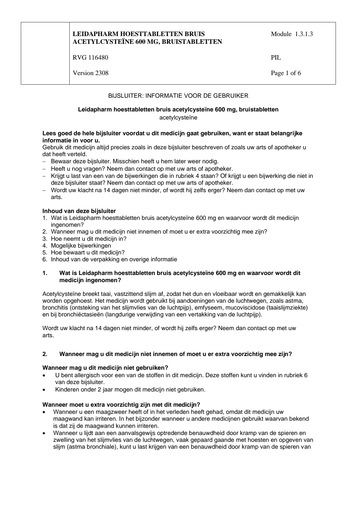 Hoesttabletten Bruis Acetylcysteine 600mg afbeelding van document #1, leaflet