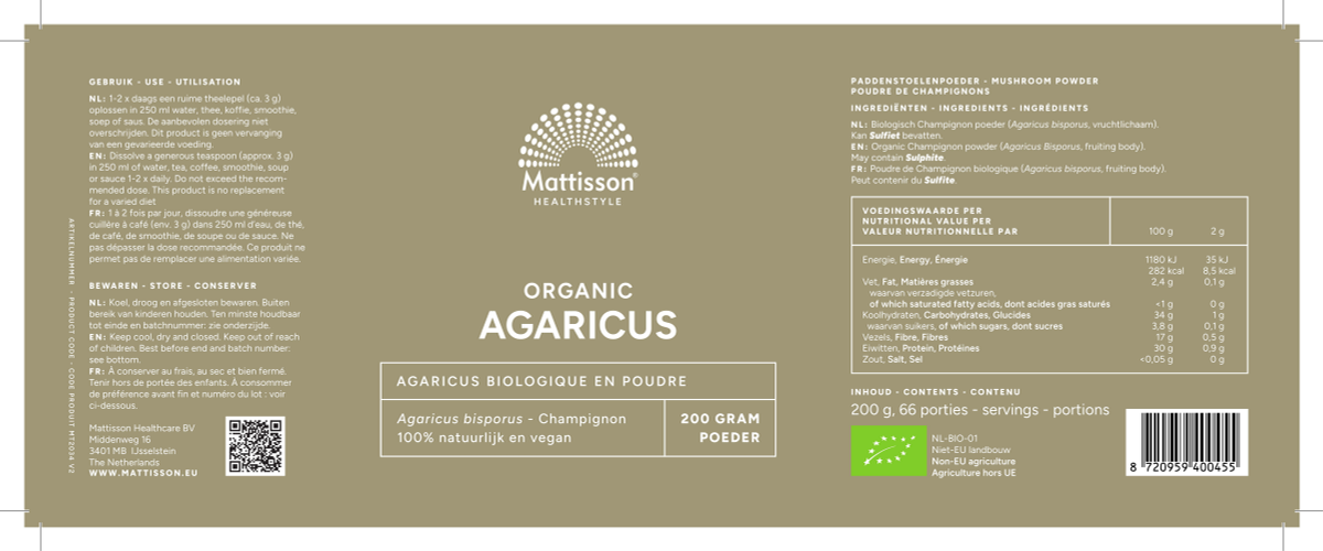 Biologische Agaricus Poeder afbeelding van document #1, label