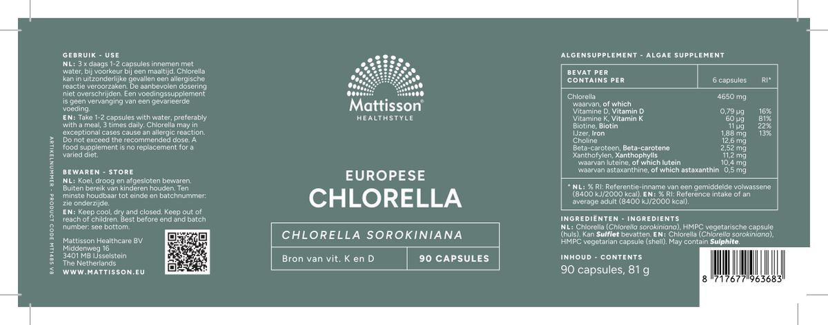 Europese Chlorella 775mg Capsules afbeelding van document #1, label