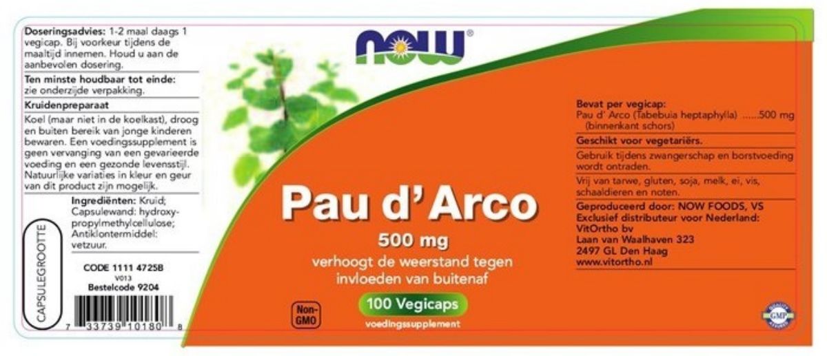 Pau D'Arco 500mg Capsules afbeelding van document #1, label