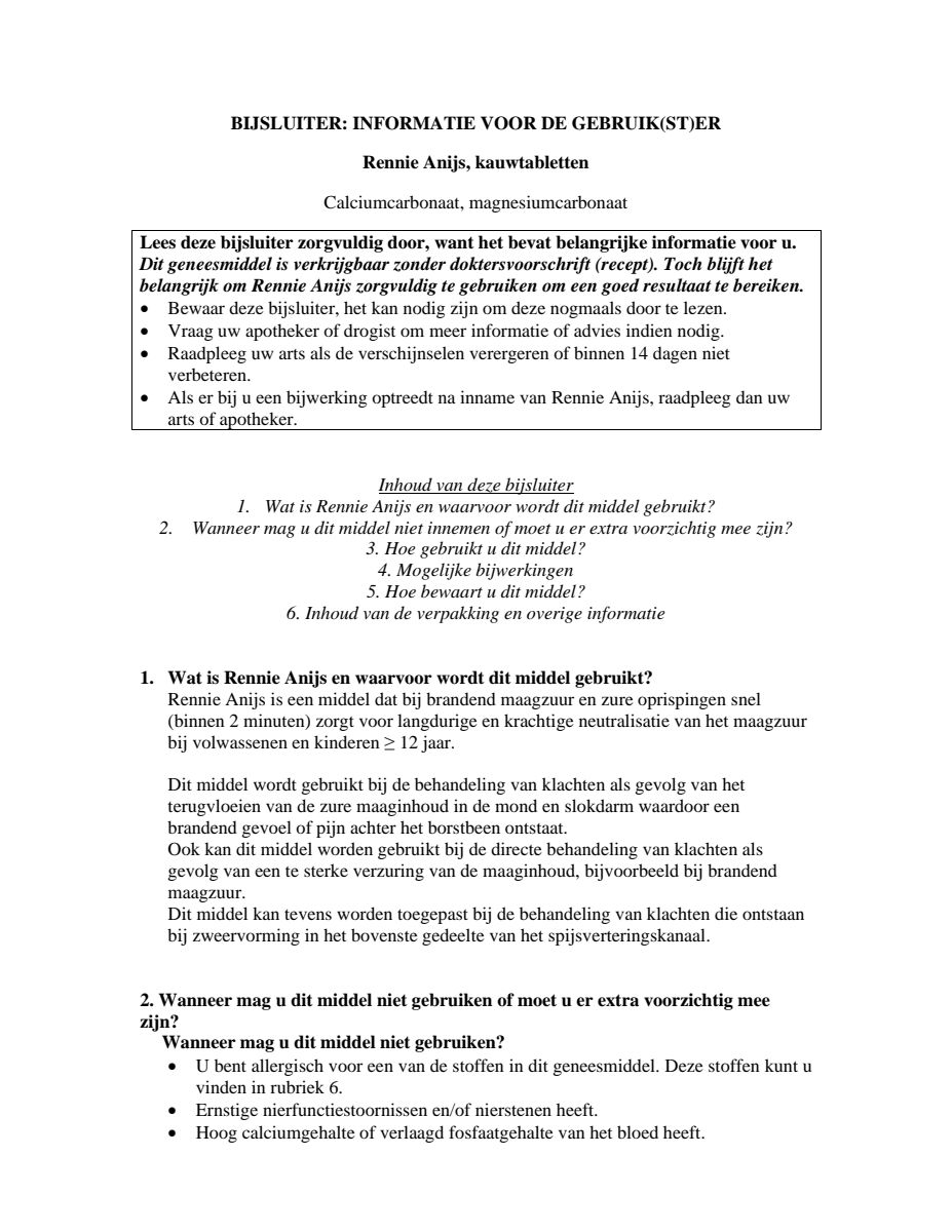 Anijs kauwtabletten bij brandend maagzuur afbeelding van document #1, leaflet