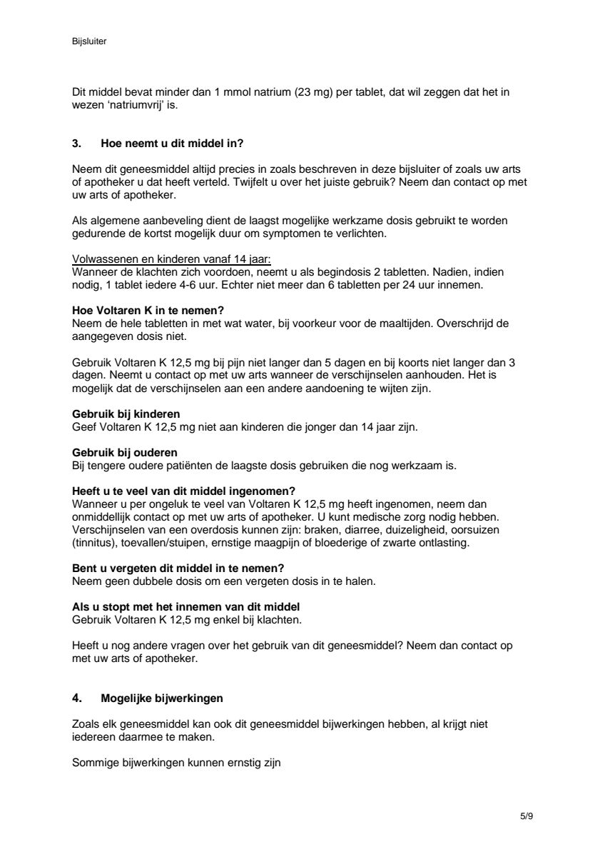K 12,5 mg pijnstiller Filmomhulde Tabletten Diclofenac-Kalium afbeelding van document #5, leaflet