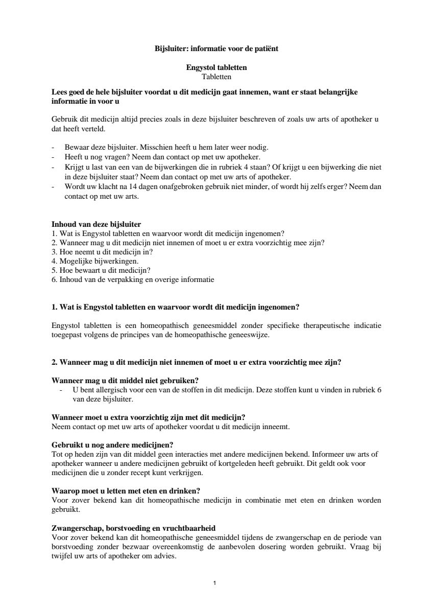 Engystol Tabletten afbeelding van document #1, leaflet