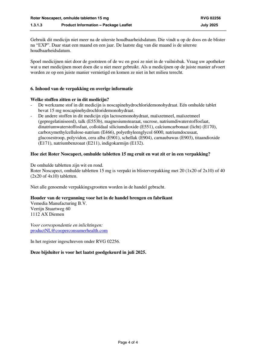 Noscapect Tabletten afbeelding van document #4, leaflet