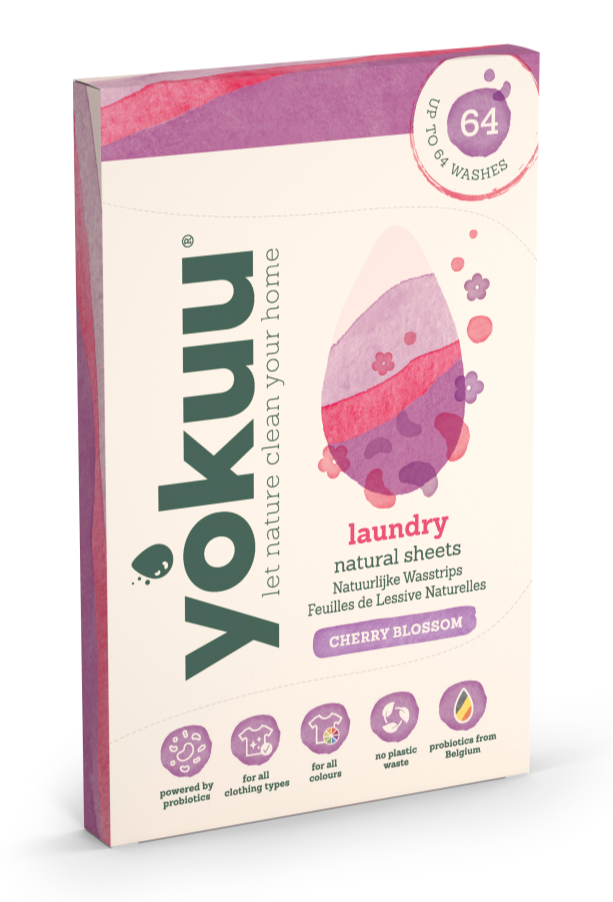 YOKUU Probiotische Wasstrips - 64 Wasbeurten - Kersenbloesem Geur - Ecologisch Wasmiddel - Reis Wasmiddel - Ultra Geconcentreerd en Voorgedoseerd - Ecologisch Wasproduct