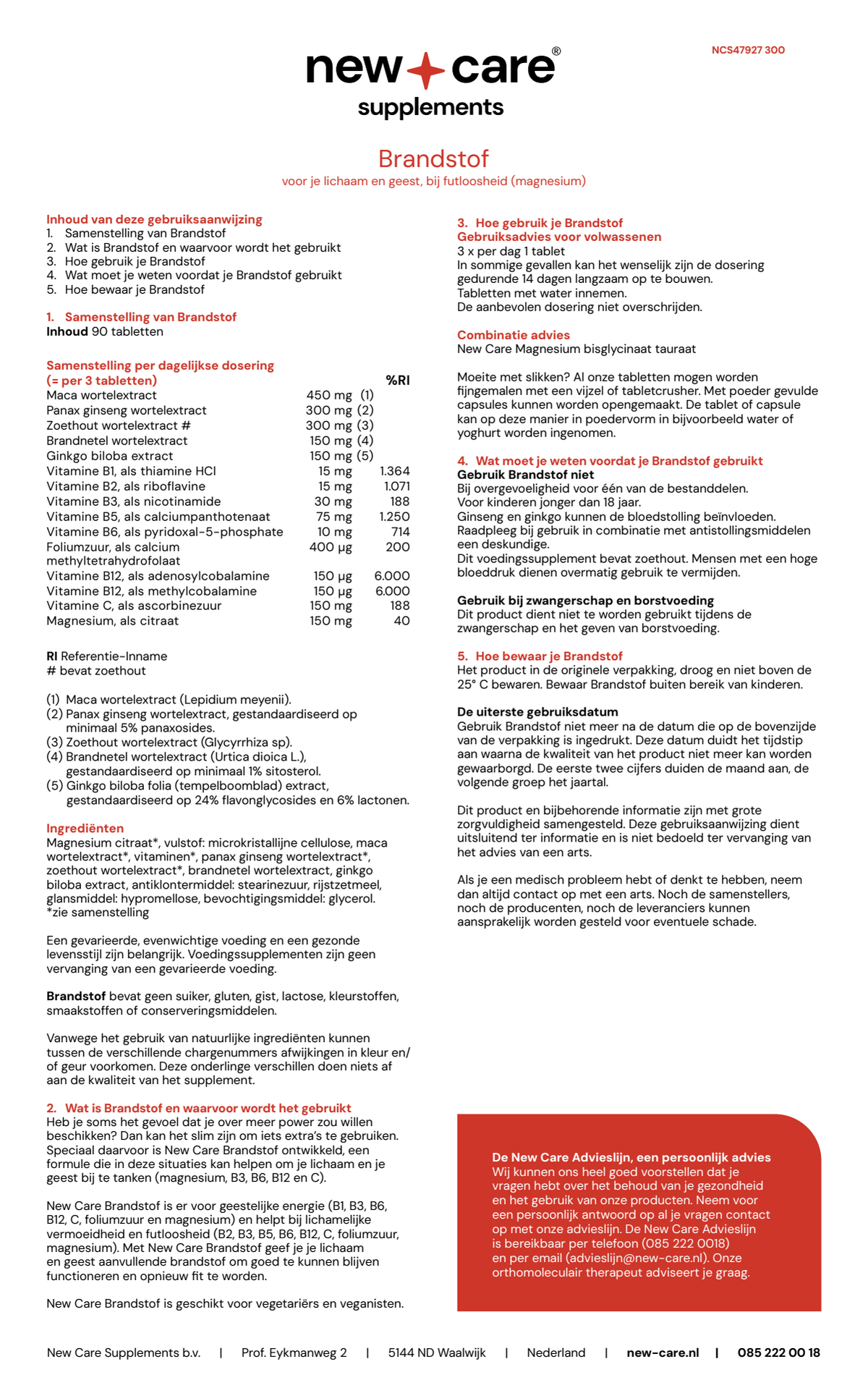 Brandstof Tabletten afbeelding van document #1, instructions