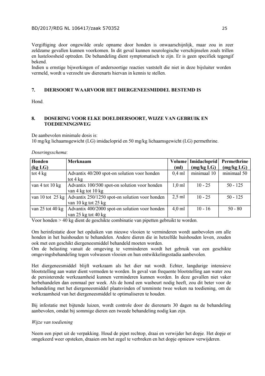 Hond 100/500 (4-10kg) Spot-on Solution Pipetten afbeelding van document #25, instructions