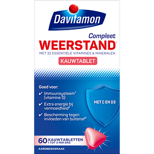Davitamon Compleet Weerstand Kauwvitamines Aardbei 60TB Davitamon Compleet Weerstand Kauwvitamines Aardbei 60TB