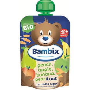 Bambix Bio Knijpzakje Appel, Perzik, Banaan, Peer en Haver 10+ 100GR