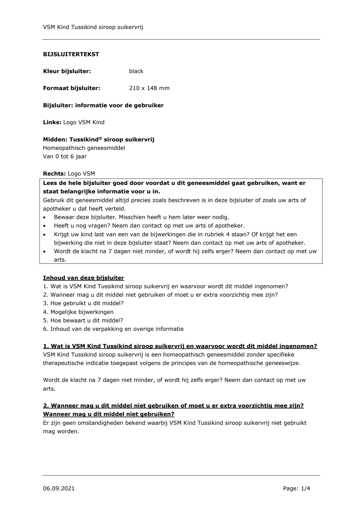 Kind 0-6 Tussikind Siroop Suikervrij afbeelding van document #1, leaflet