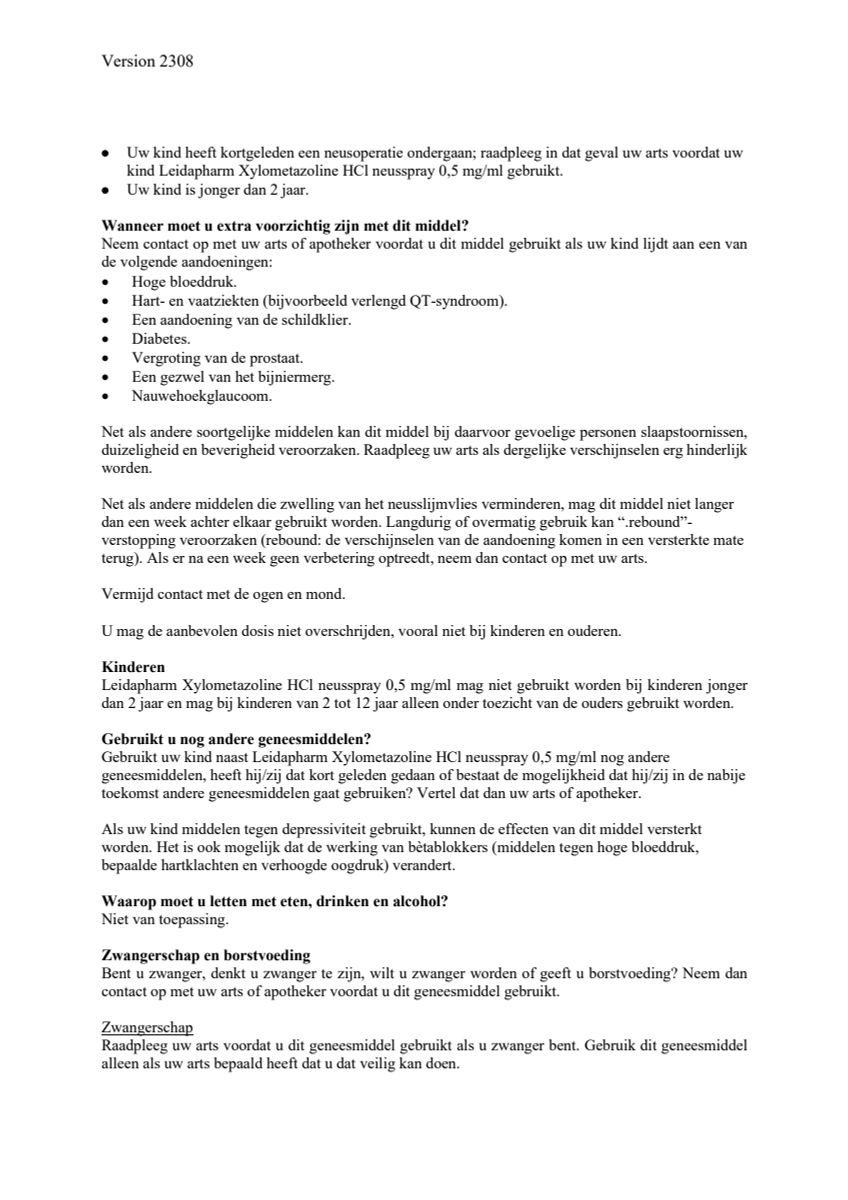 Xylometazoline HCl neusspray 0.5 mg/ml afbeelding van document #2, leaflet