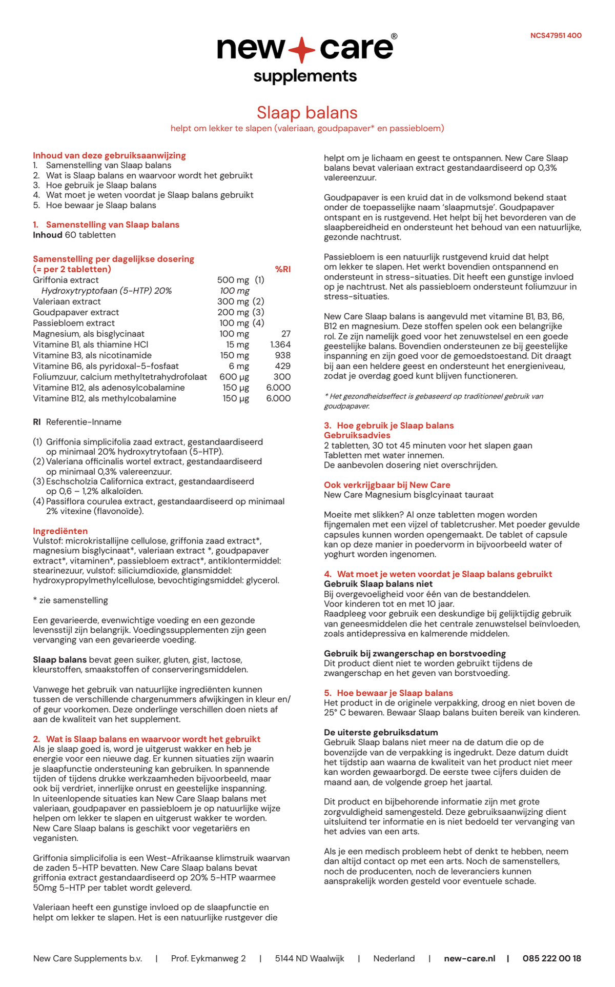 Slaap Balans Tabletten afbeelding van document #1, instructions